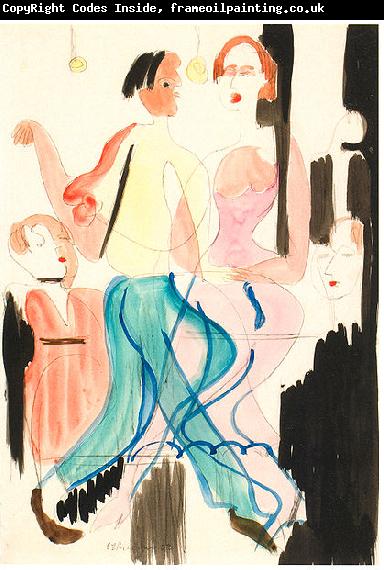 Ernst Ludwig Kirchner Dancing couple - Watercolour and ink over pencil